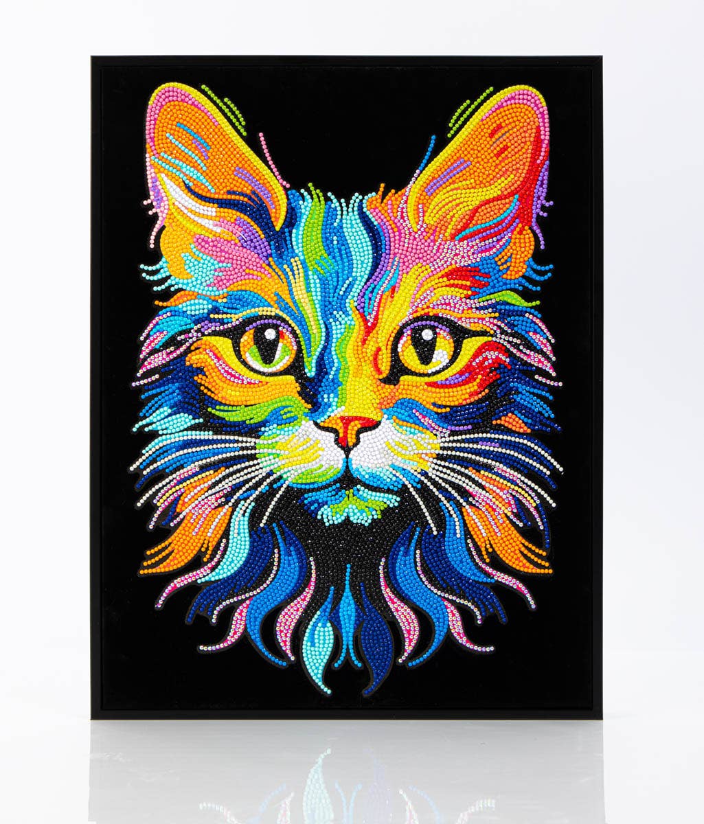 Colorful cat painting on a black background