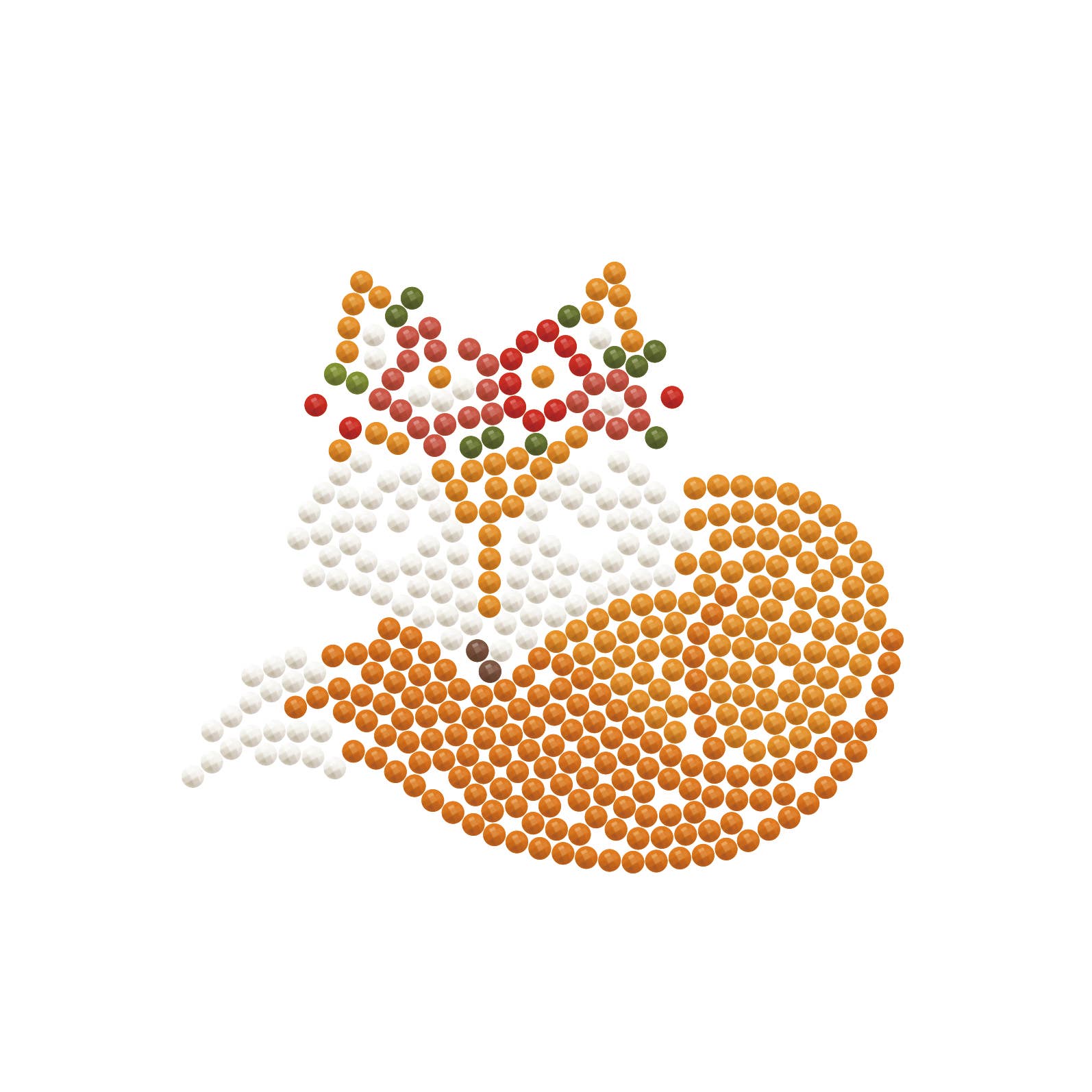 Fox design made with small colored beads on a white background