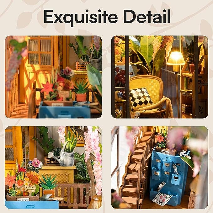 Collage of detailed miniature scenes with furniture and decor.