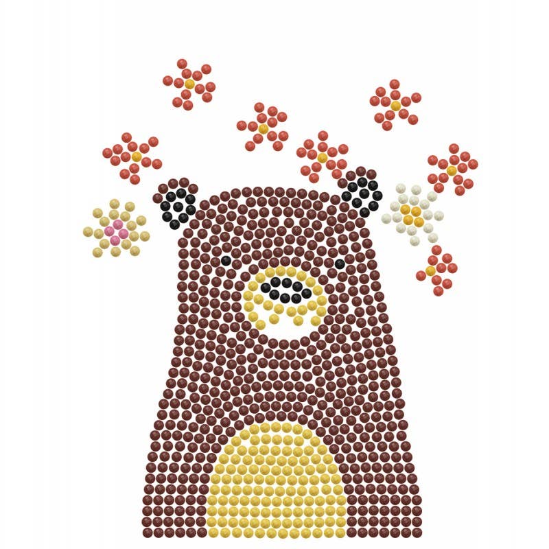 Bear design made of small colored dots on a white background