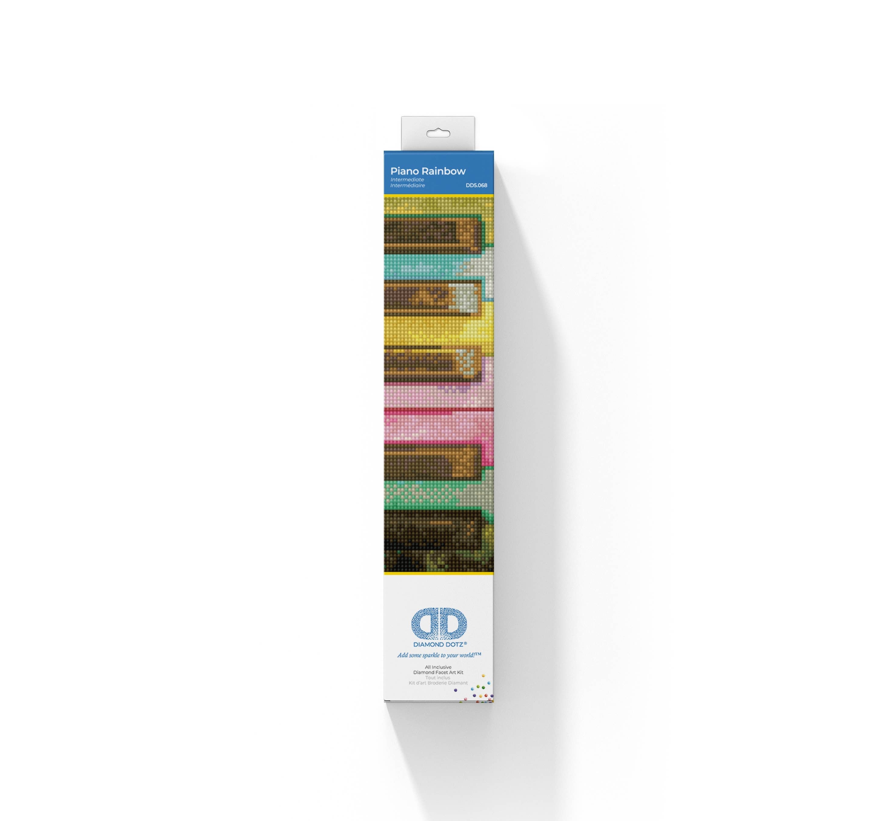 Packaged piano keys with colorful gradient on a white background