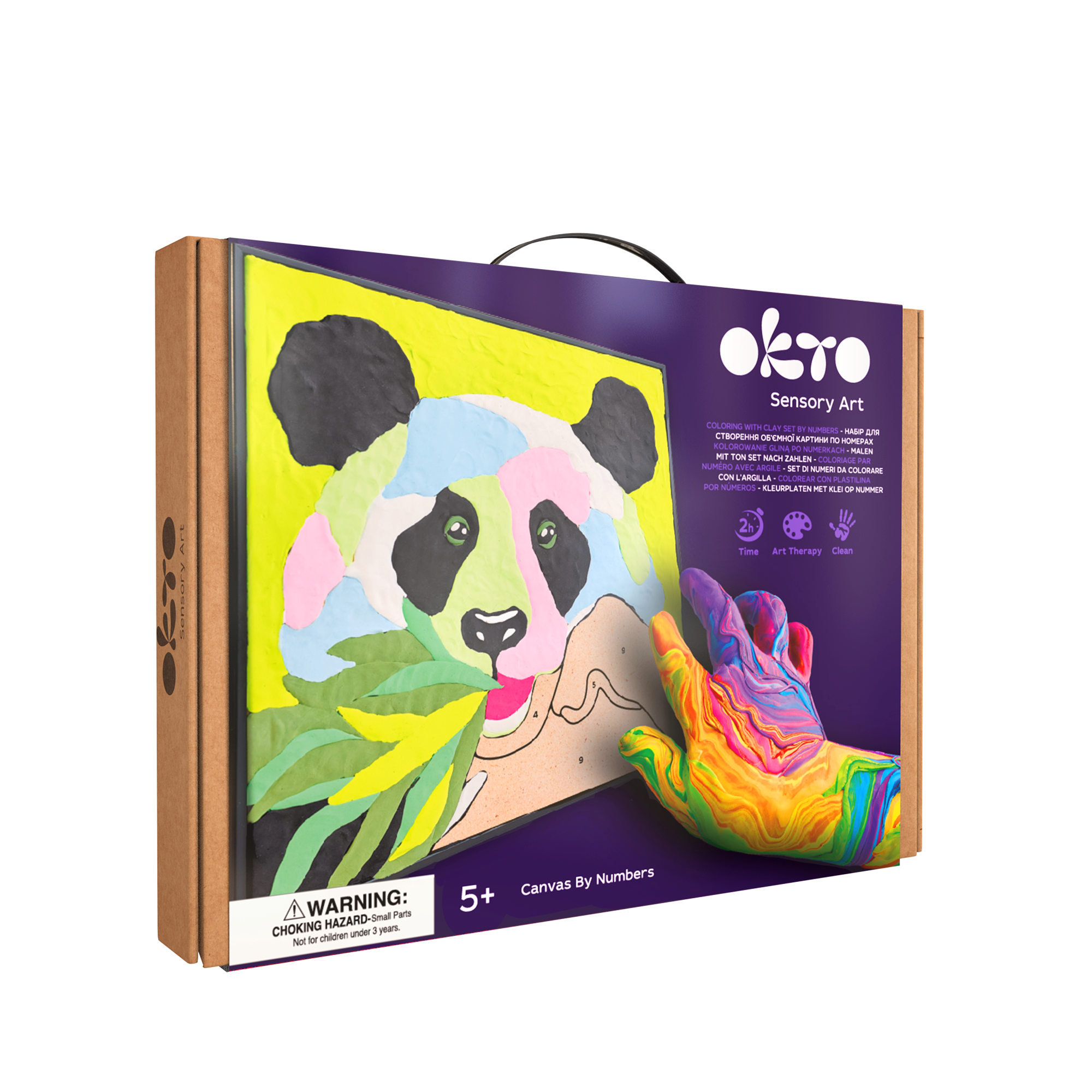 Okto Sensory Art packaging with a colorful panda design on a white background