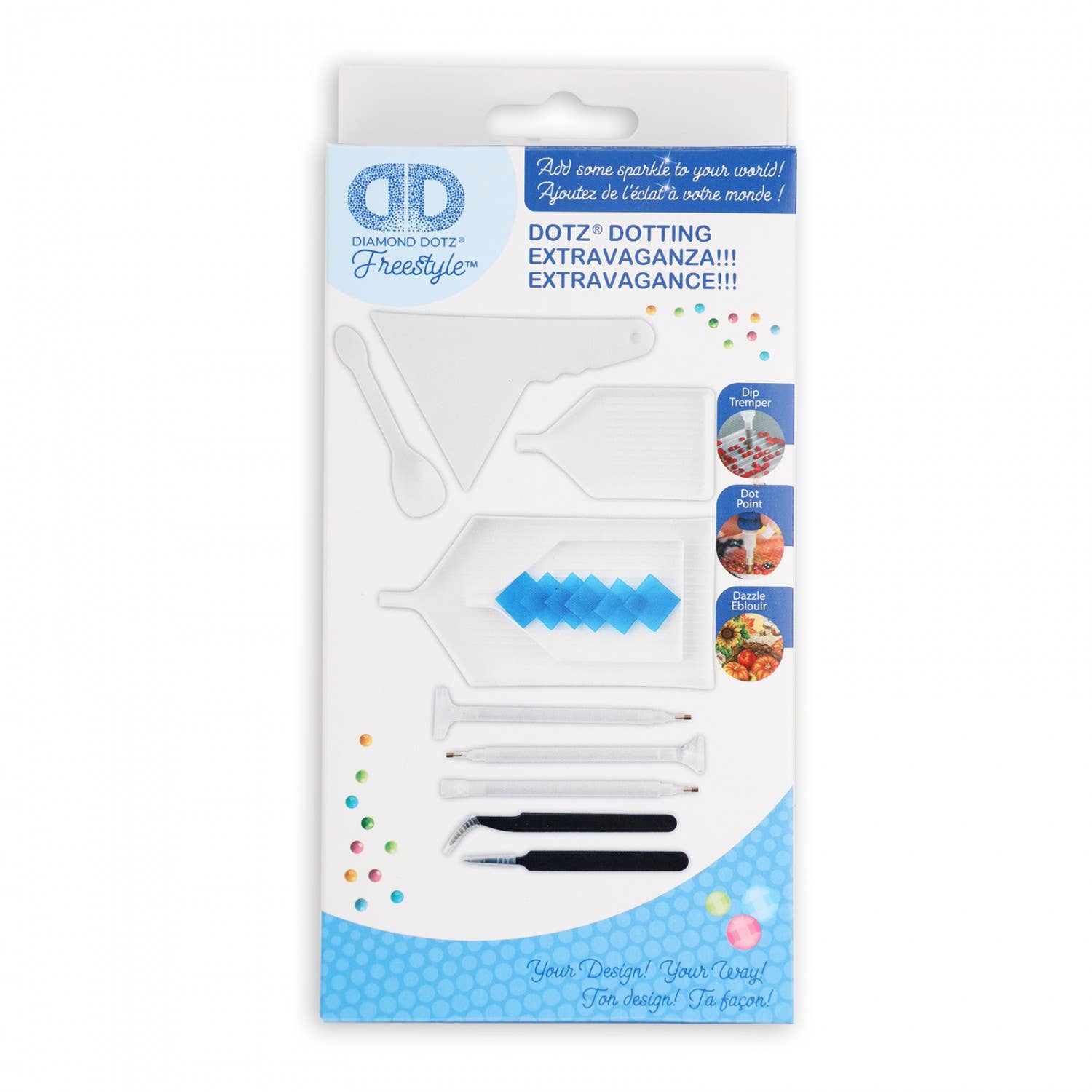 Packaging of Diamond Dotty Freestyle dotting tools with blue and white design.