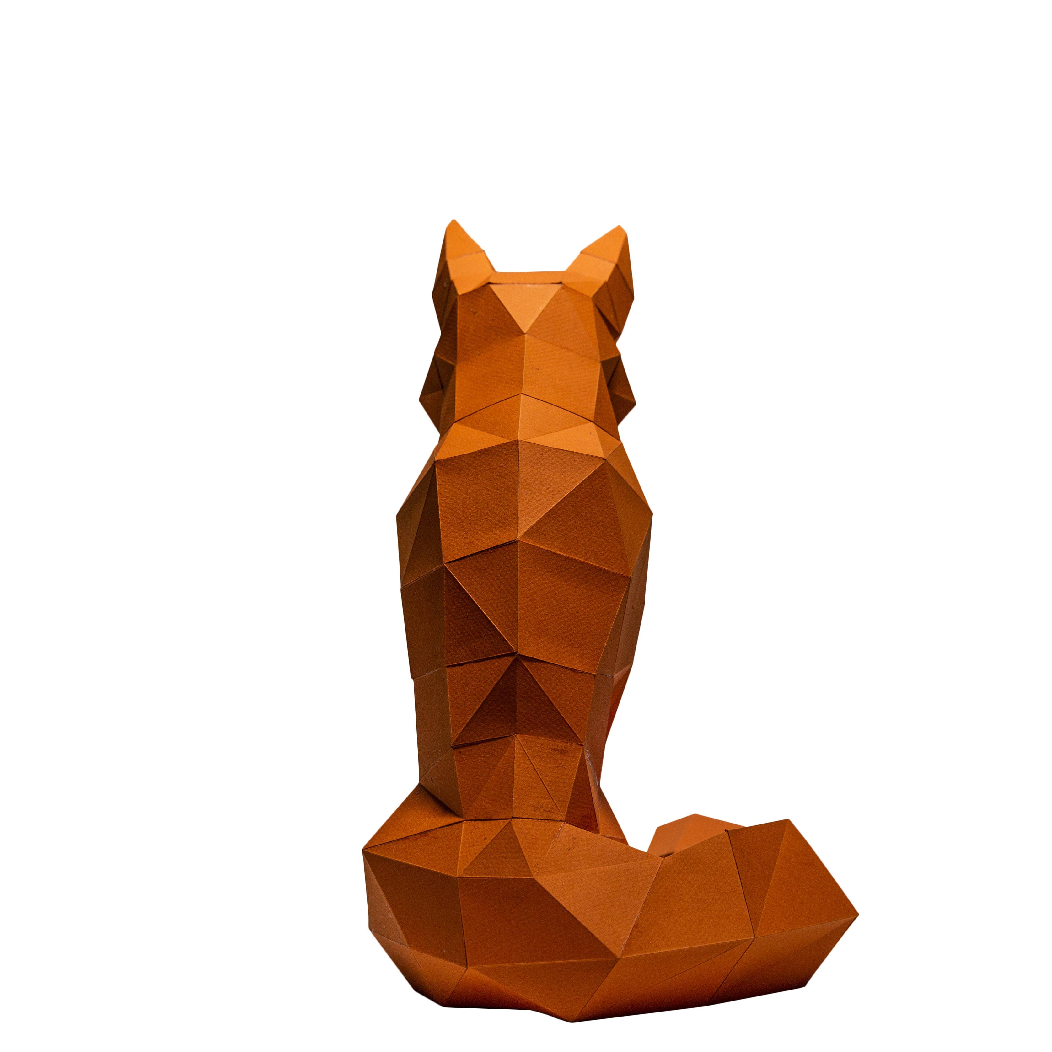 Geometric fox sculpture on a white background