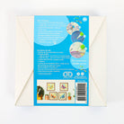 Product packaging with a blue label on a white background