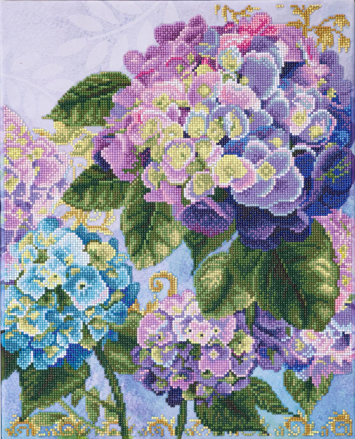 Hydrangea garden diamond painting kit packaging with floral design