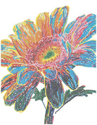 Colorful flower design made with beads on a white background