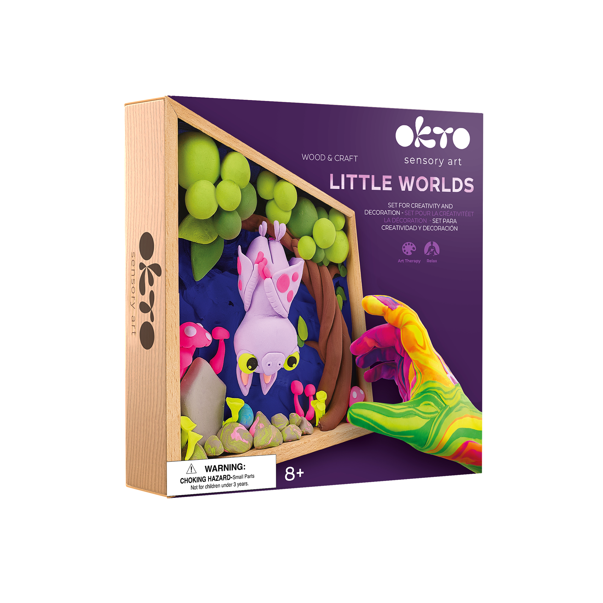 Okto Little Worlds sensory art kit packaging with colorful animals and greenery