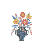Decorative design of a vase with colorful flowers on a white background