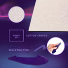 Cotton canvas with a sculpting tool on a purple background