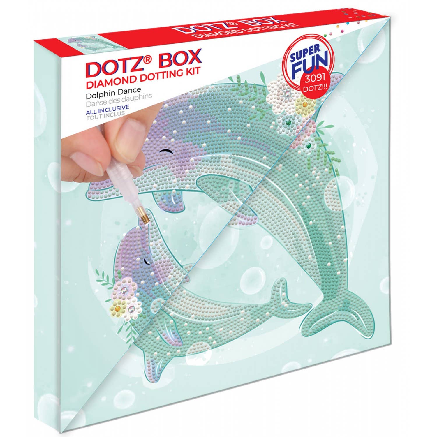 DOTZ Box Diamond Dotting Kit packaging with a dolphin design and Super Fun branding.