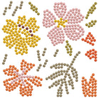 Colorful bead patterns arranged in flower shapes on a white background
