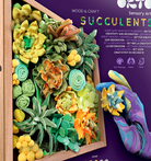 Colorful succulent art set with a hand holding a succulent, on a purple background with text.
