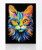Colorful cat painting on a black background