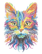 Colorful cat face design made with beads on a white background