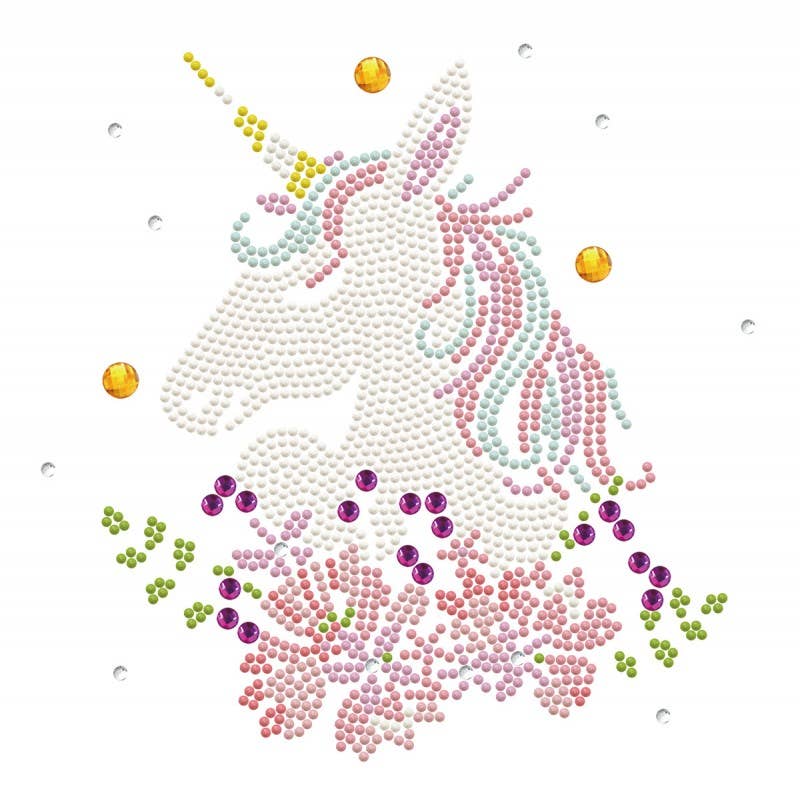 Unicorn design made with colorful beads on a white background