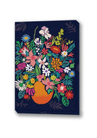Canvas print with colorful floral design on a dark blue background