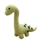 Crocheted dinosaur toy on a white background