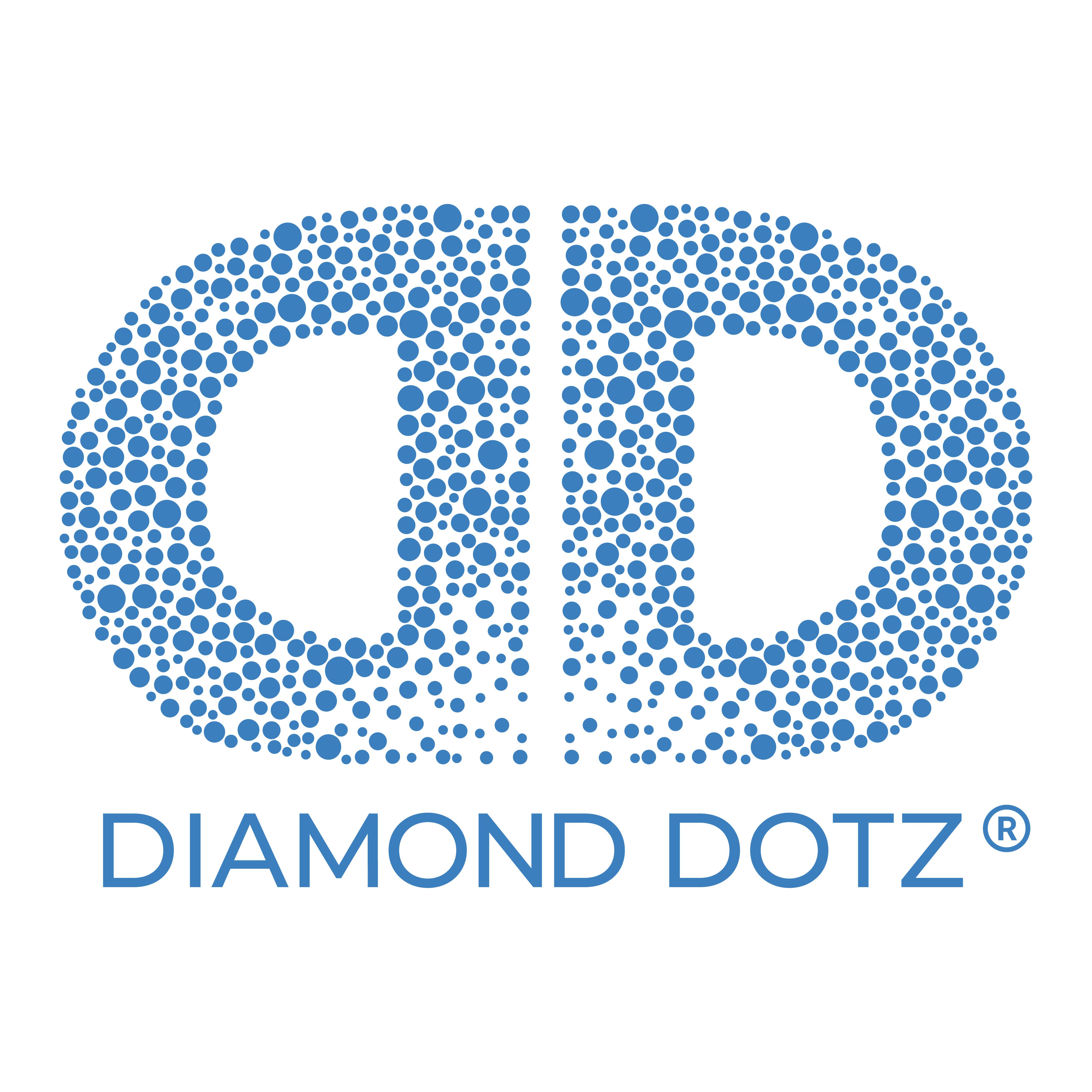 Diamond Dotz logo made of blue dots on a white background