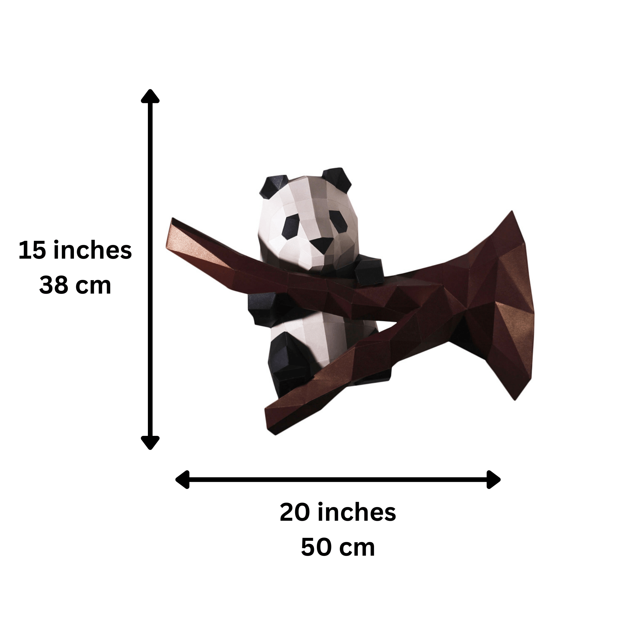 Panda-shaped toy with dimensions labeled on a white background