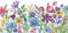 Colorful floral pattern with various flowers on a light blue background