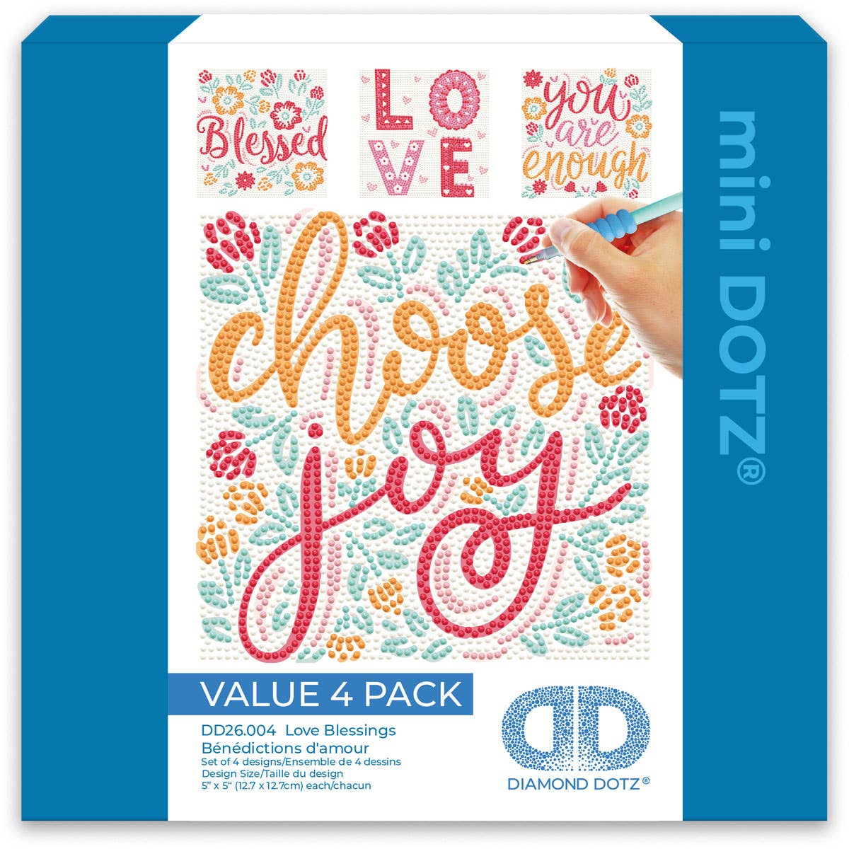 Diamond Dotz mini value 4 pack with 'Choose Joy' design on a blue background