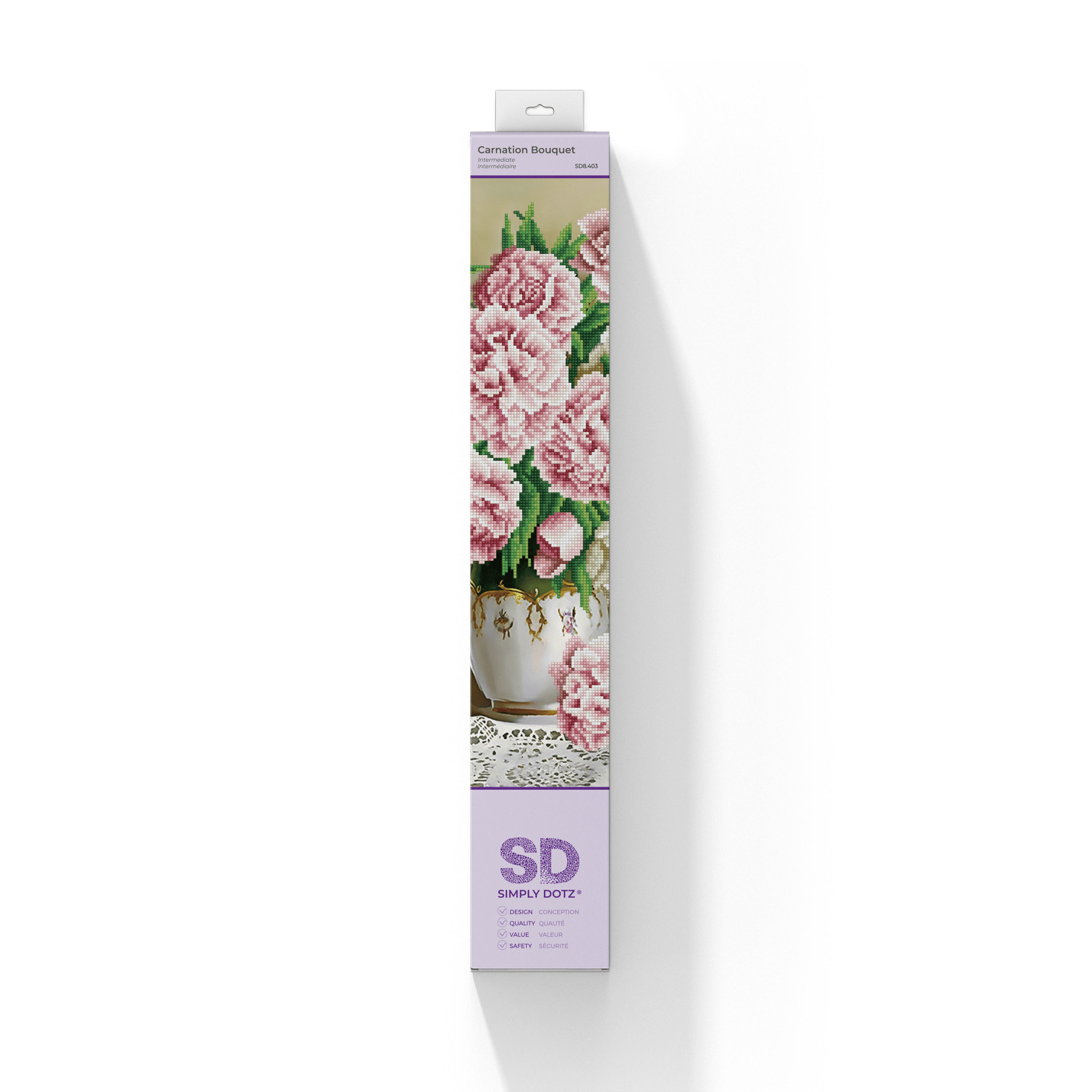 Packaging of Simply Dotz product with floral design on a white background