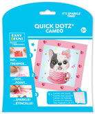 Quick Dotz Cameo craft kit packaging with a dog illustration on a blue background