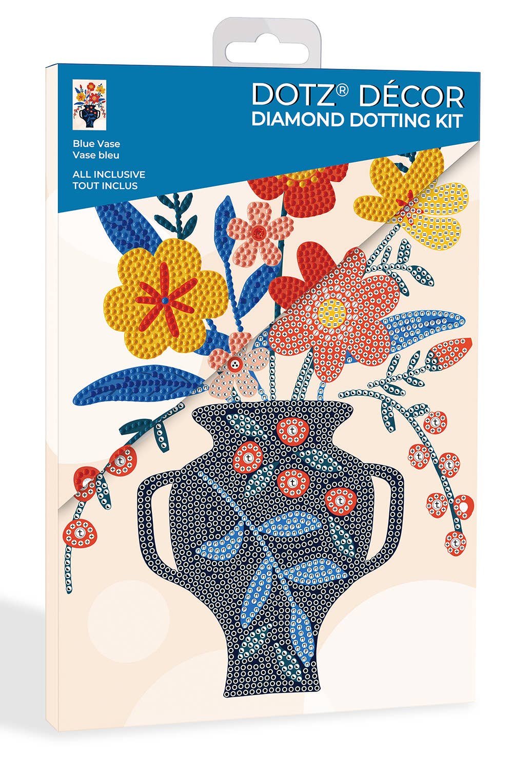 DOTZ Decor Diamond Doting Kit packaging with a floral design and blue vase.
