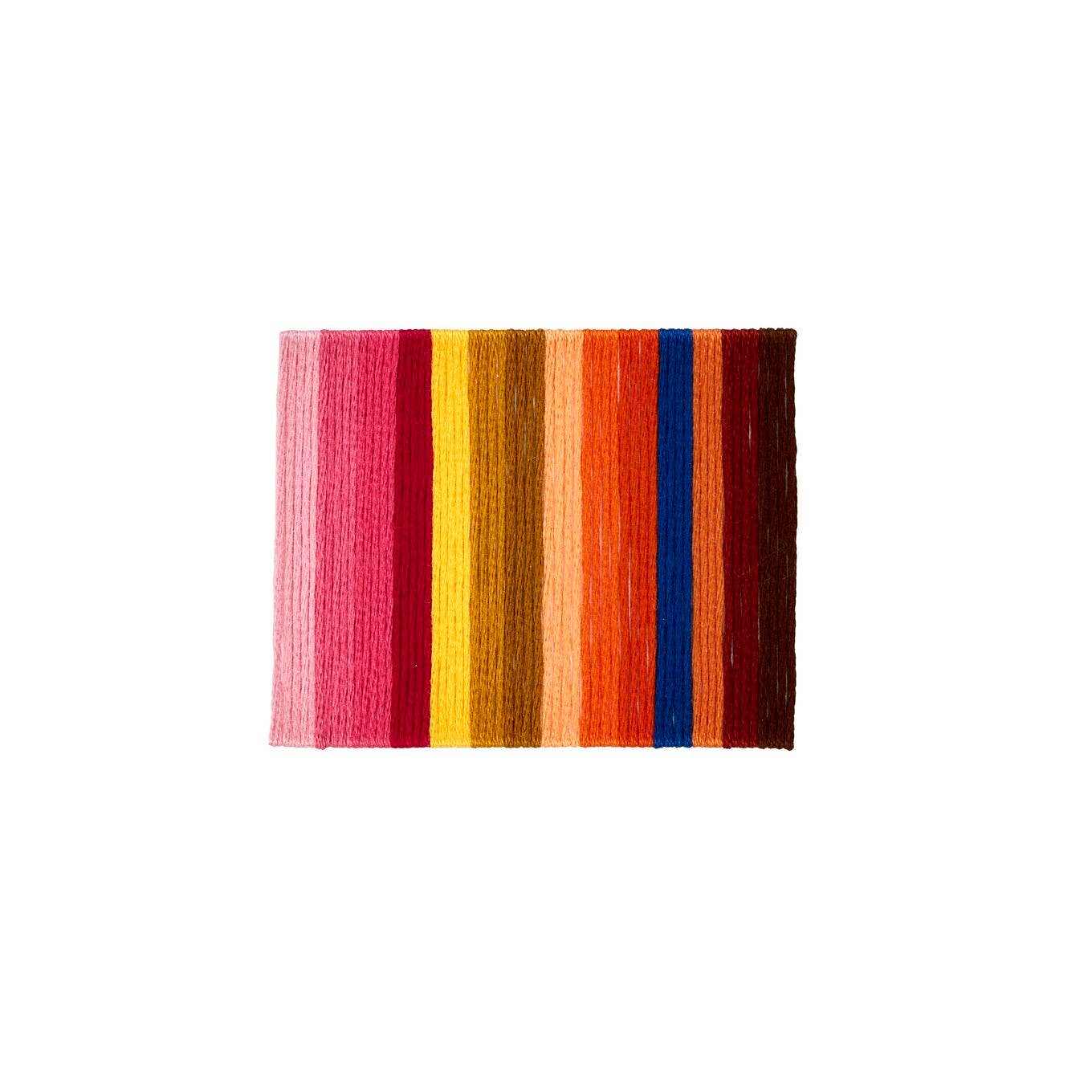 Rectangular mat with colorful striped pattern on a white background