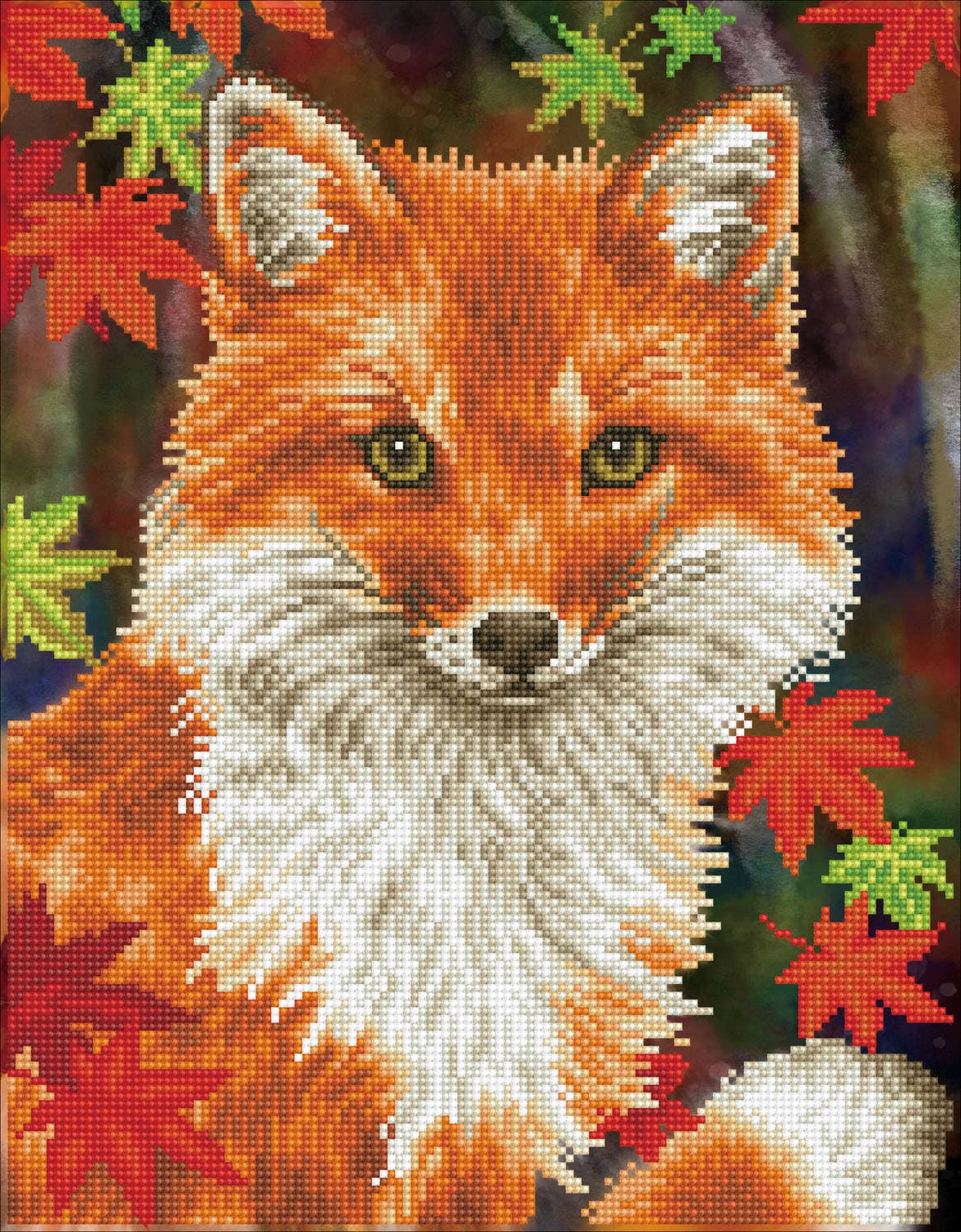 Diamond painting of a fox with autumn leaves in the background